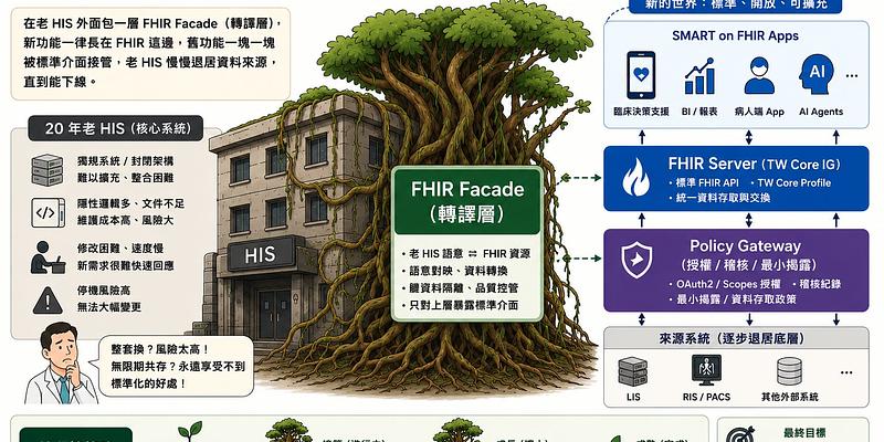 20 年老 HIS 逐步轉 SMART on FHIR 的可行建議書:用絞殺榕策略,一個人也推得動